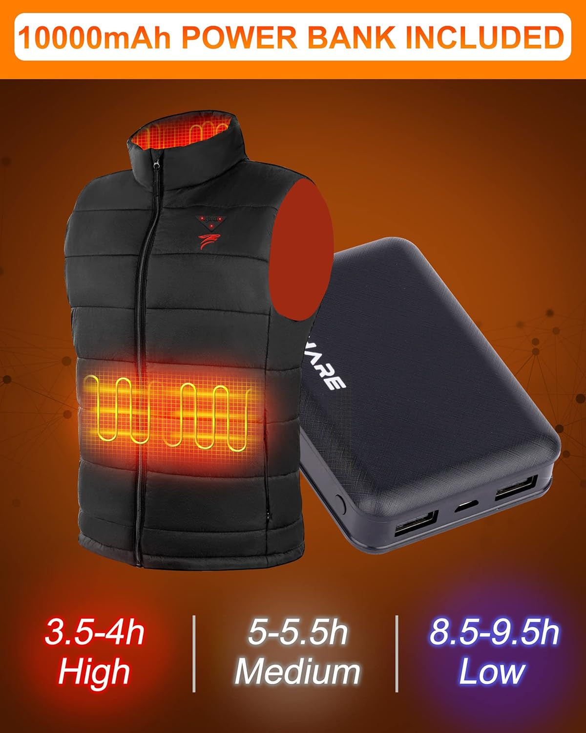 Mens Heated Vest Withbattery Pack Included, 8 Heated Zones, Warming Heated Vest for Hiking/Golfing, Lightweight Heating Vest