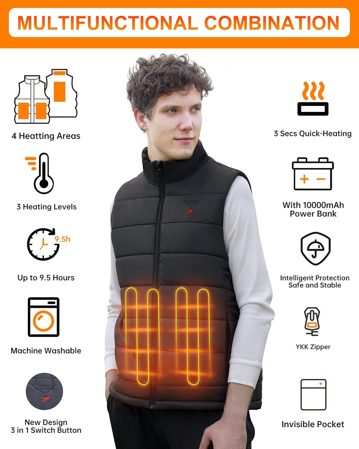 Mens Heated Vest Withbattery Pack Included, 8 Heated Zones, Warming Heated Vest for Hiking/Golfing, Lightweight Heating Vest