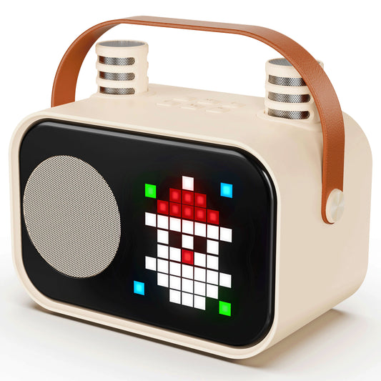 Karaoke Machine, Bluetooth Speaker with Microphone, Kids Karaoke Machine, 15 Animation Modes, Best Christmas Gift, Beige